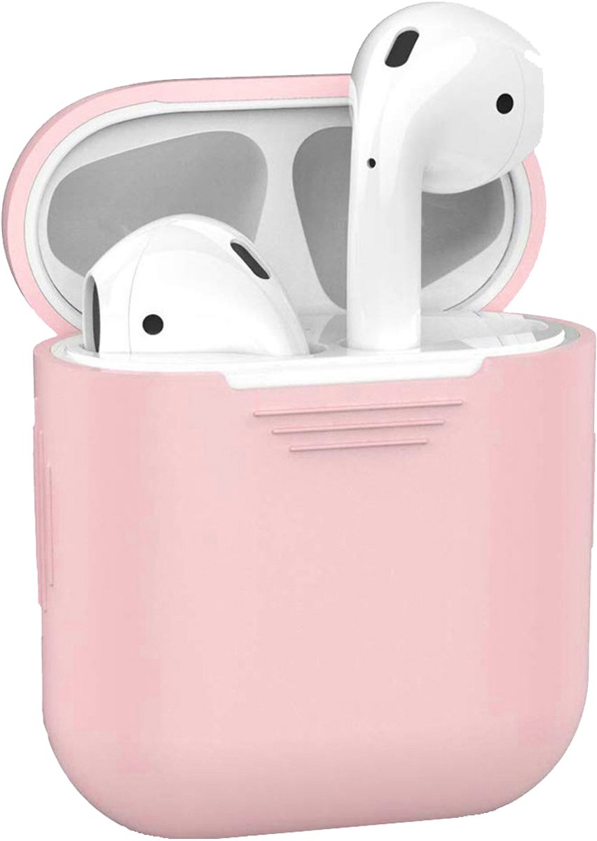 Hoesje - Geschikt voor Apple Airpods 1 - Siliconen Hoes met Clip - Silicone Case Cover - Lichtroze