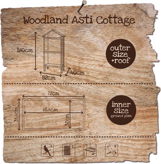 WOODLAND VOLIÈRE ASTI COTTAGE 82x40x160cm
