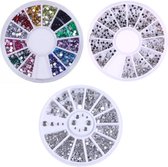 Nail Art Voordeel Set - 3 Diverse Rhinestones Zilver + Diverse kleuren - 1800 stuks - Strass nagel steentjes / Nagel diamantjes / Nail art
