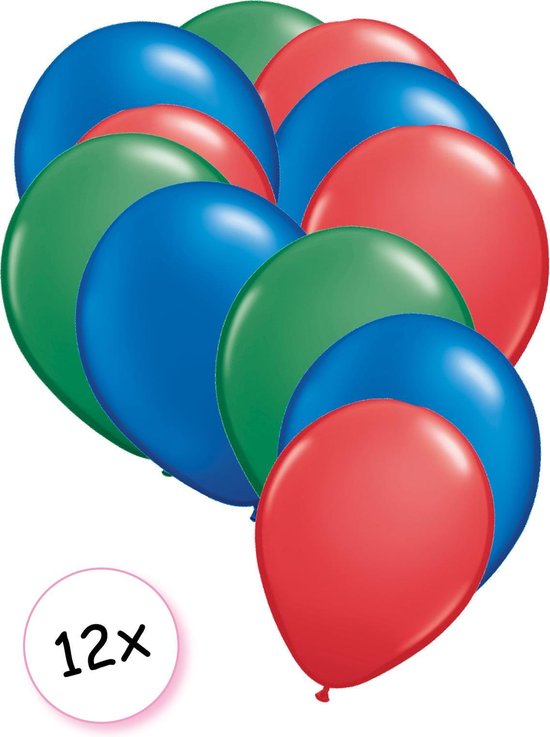 Ballonnen Groen, Blauw & Rood 12 stuks 27 cm