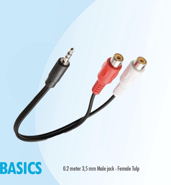 Basics 0,2 mtr 3,5 mm jack - FemaleTulp /RCA aux audio kabel - Bertje Budget