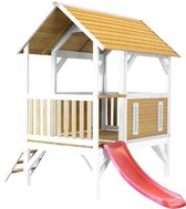 AXI Akela Speelhuis op palen in Bruin/Wit met Rode Glijbaan - Speelhuisje voor de tuin / buiten - FSC hout - Speeltoestel voor kinderen - 10 jaar garantie