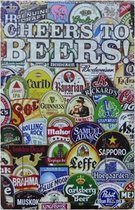Wandbord Vintage Retro, Cheers to Beers, Mancave, Wand Decoratie, Emaille, Reclame Bord, Tekst, Grappig, Metalen bord, Schuur, Mannen Cadeau, Bar, Cafe, Kamer, Tinnen bord, 20 x 30