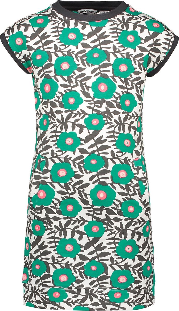 Moodstreet Meisjes Jurk met allover bedrukking bloemenmotief - Green - Maat 98/104