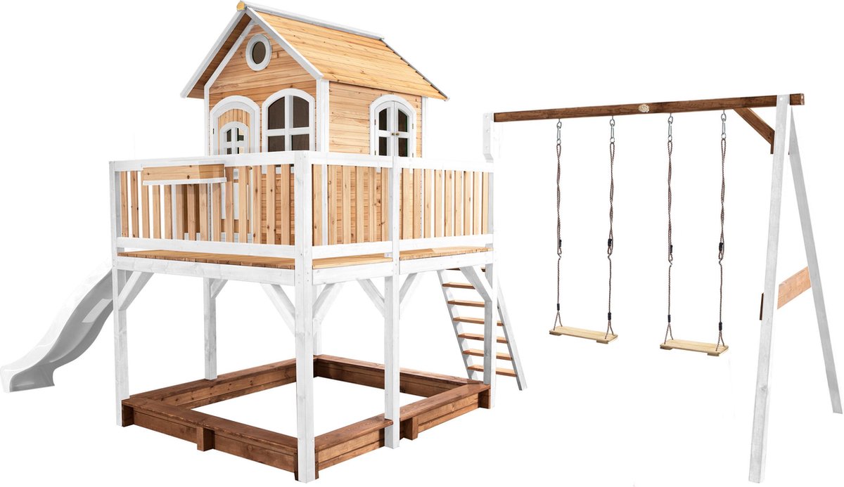 AXI Liam Speelhuis 277x613x291cm Witte Glijbaan Hout Bruin/wit