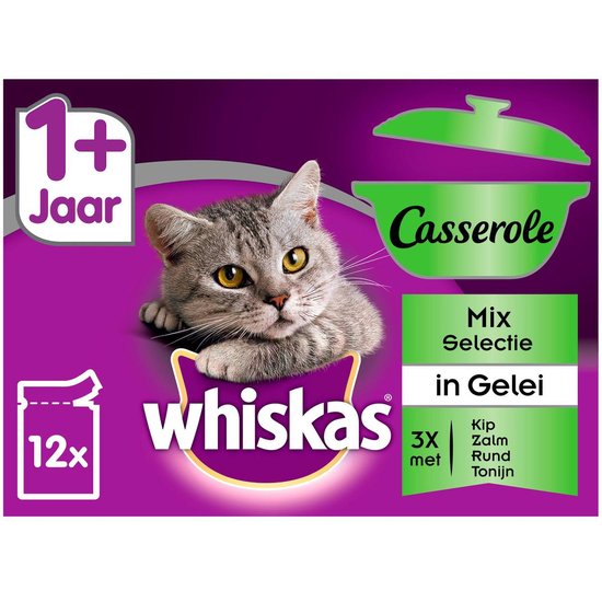 Whiskas 1+ Adult Casserole Katten Natvoer – Mix Selectie In Gelei – 48 X 85 Gram