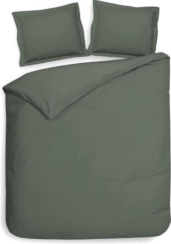 Heckett & Lane Stripe Dekbedovertrek - Litsjumeaux XL - 260x200/220 cm - Mineral Green