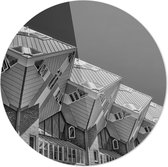 Kubuswoningen | Zwart-wit | Rotterdam | Steden | Rond Plexiglas | Wanddecoratie | 60CM x 60CM | Schilderij | Foto op plexiglas