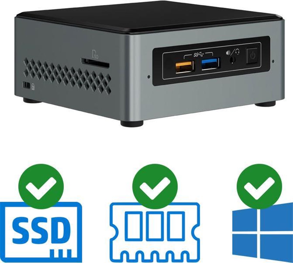 Intel NUC Compleet PC Celeron J3455 - Quad Core 8 GB DDR3 120 GB SSD Windows 10 Pro