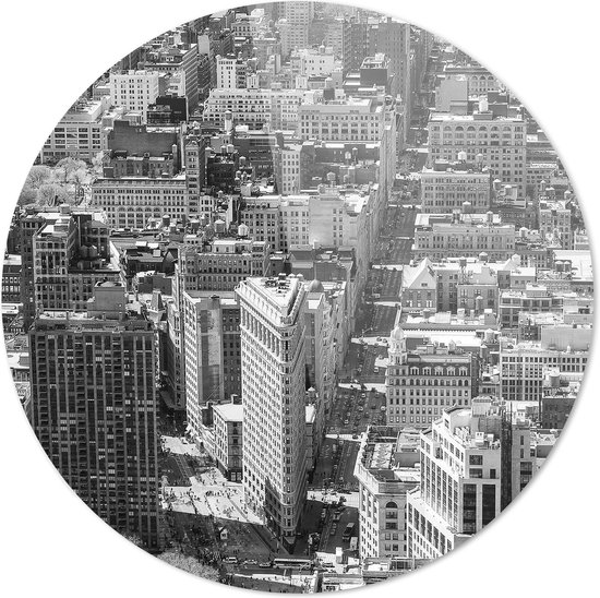 Manhattan | Zwart-wit | New York | Steden | Rond Acrylglas | Wanddecoratie | 80CM x 80CM | Schilderij | Foto op Acrylglas