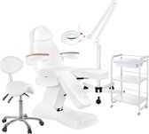 MBS elektrische Behandelstoel 2 benen volledige set - Professioneel - Manicure - Pedicure - Gezichtsbehandeling - wit - Incl. Hoes - Loeplamp - tafel - kruk(15)