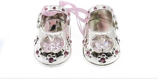 Zilveren schoentjes met kristal roze