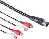 DIN 5-pins (m) - 2x Tulp stereo 2RCA (v) audio adapter (recorder - versterker) / zwart - 0,20 meter