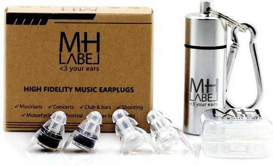 MH Label Partyplugs - 2 maten - Musicplugs - Festival oordopjes - Gehoorbescherming - Ear Plugs - Muziek oordoppen - Snurken - Slapen - Vliegen - Klussen - Voorkoming oorsuizen - 27dB - oor plug - Waterdichte en stofdichte case - oor plugs - MH Label