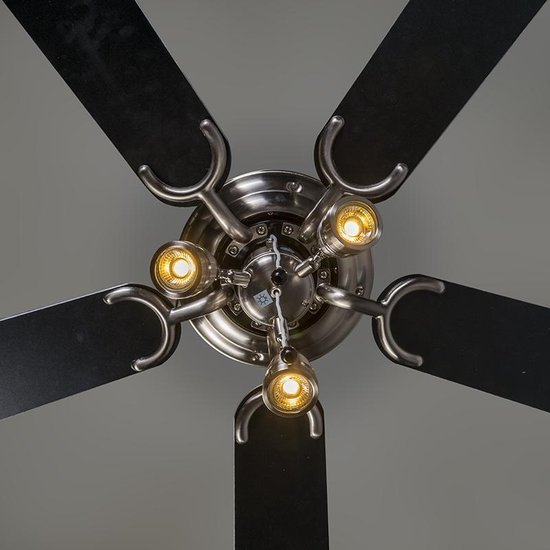 QAZQA mistral - Stille Plafondventilator met Verlichting | Lamp - 3 lichts - Ø 1100 mm - Grijs - Woonkamer | Slaapkamer | Keuken