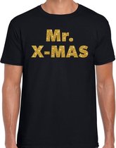 Foute Kerst t-shirt -  Mr. X-mas - Gouden glitter letters / zwart voor heren - kerstkleding / Christmas outfit M (50)