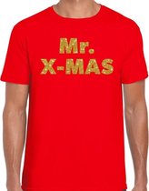 Foute Kerst t-shirt -  Mr. X-mas - Gouden glitter letters / rood voor heren - kerstkleding / Christmas outfit L (52)