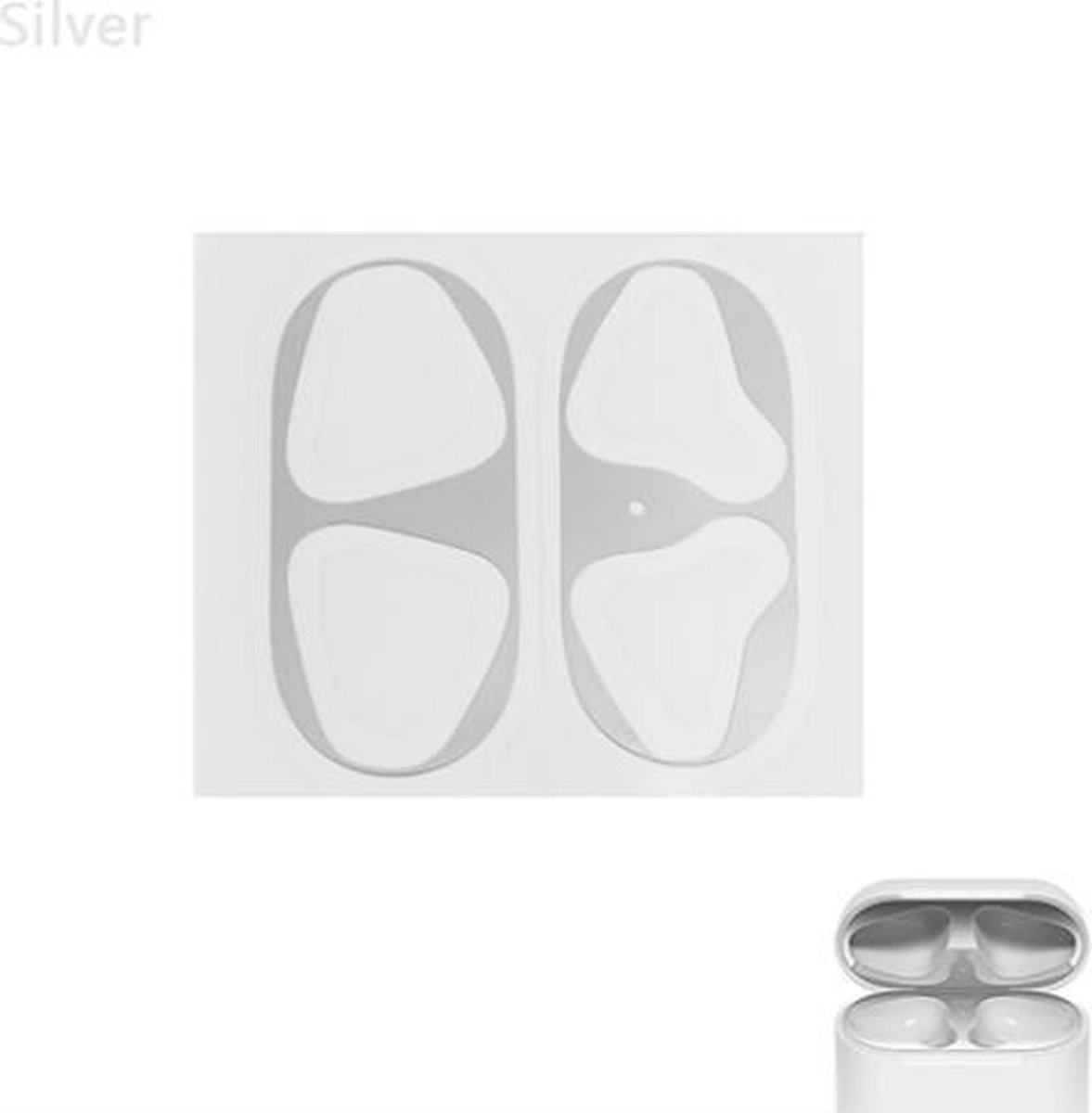 Metalen sticker geschikt voor Airpods - Accessoire voor Airpods - Anti magnetisch stof - Vuil bescherming - Zilver set van 2 stuks