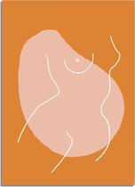 DesignClaud Vrouw lichaam contouren - Grafische poster - Geel A4 + fotolijst wit