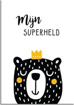 DesignClaud Mijn Superheld - Beer - Zwart wit poster - Geel A4 + Fotolijst zwart
