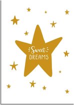 DesignClaud Sweet Dreams - Kinderkamer poster - Mosterd geel A3 + Fotolijst wit