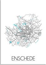 DesignClaud Plattegrond Enschede Stadskaart poster Wanddecoratie - Wit - A4 + fotolijst wit (21x29,7cm)
