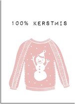 DesignClaud Kerstposter 100% kerstmis - kerstdecoratie - Roze A4 + Fotolijst wit
