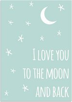 DesignClaud I love you to the moon and back - Mint A4 + Fotolijst zwart