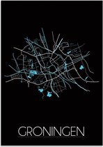 DesignClaud Plattegrond Groningen Stadskaart poster Wanddecoratie - Zwart - A4 + fotolijst wit (21x29,7cm)