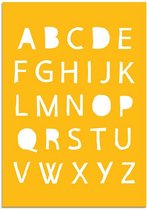 DesignClaud ABC Poster - Alfabet - Okergeel - Geel A4 + Fotolijst wit