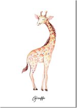 DesignClaud Giraffe - Kinderkamer poster - Babykamer poster - Decoratie - Waterverf stijl dieren kids A4 + Fotolijst wit