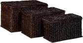 Relaxdays Wasmand gevlochten set van 3 - 71 L - stapelbare wasboxen - in 3 kleuren - chocoladebruin