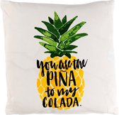 Dutch Decor GIEKE - Kussenhoes ananas 45x45 cm - ivoor / wit - You are the pina to my colada - met rits