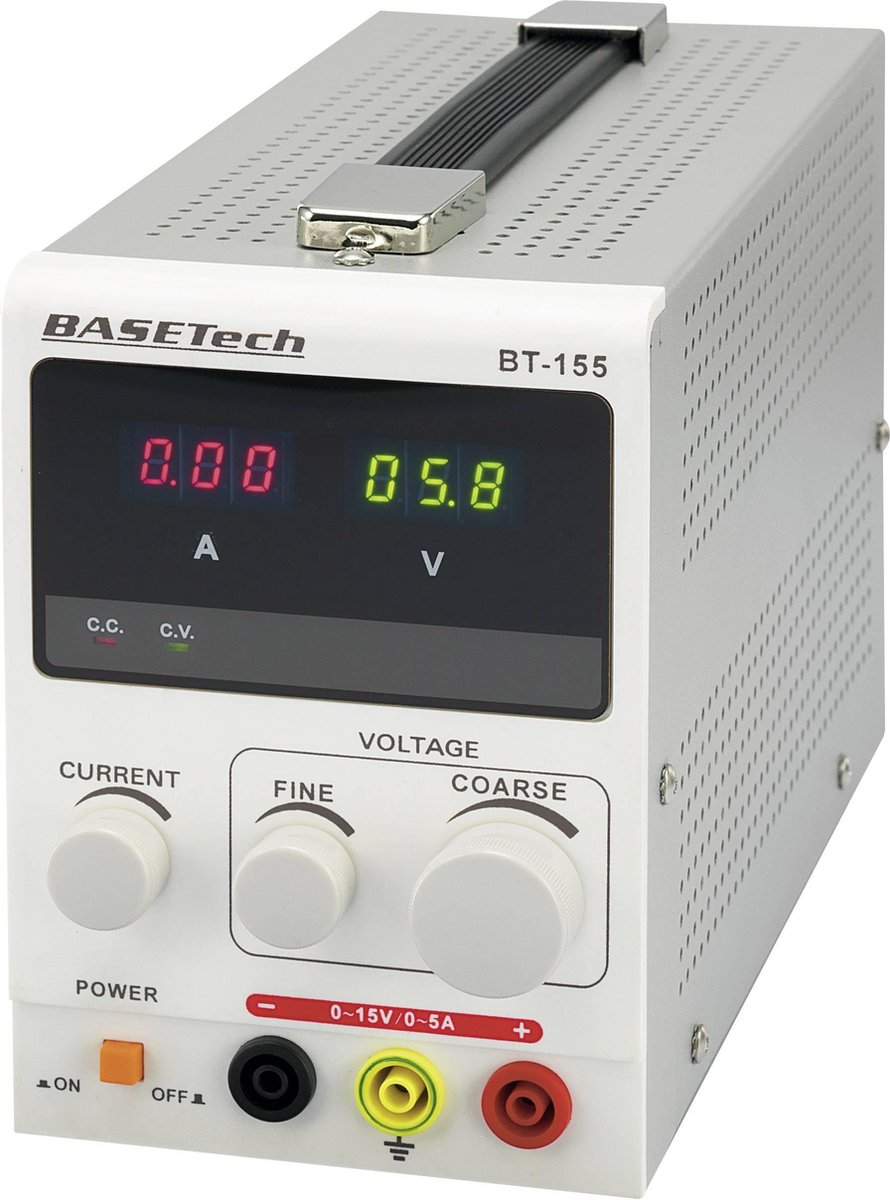 Basetech BT-155 Labvoeding, regelbaar 0 - 15 V/DC 0 - 5 A 75 W Aantal uitgangen: 1 x