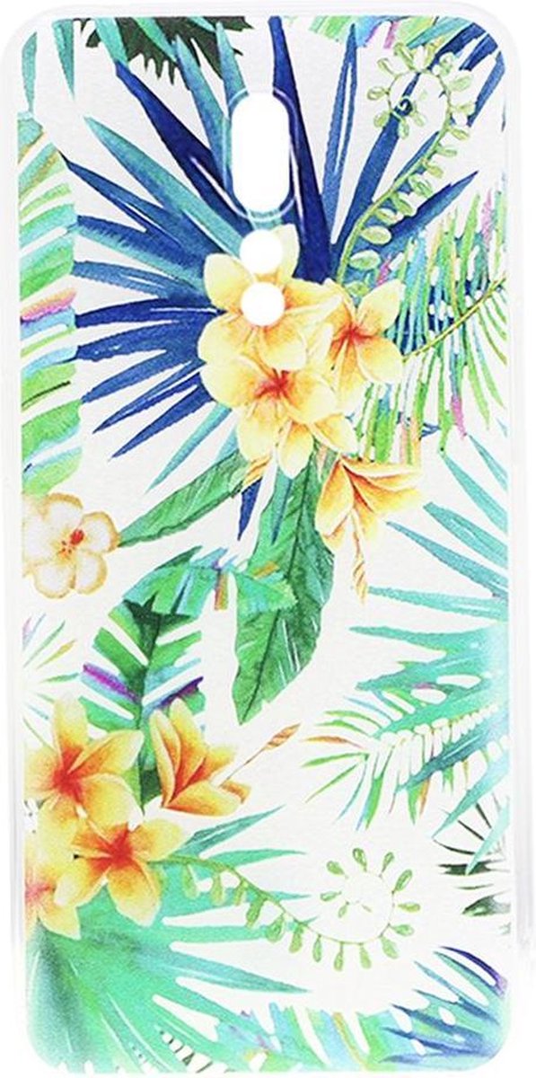 Shop4 - Oppo Reno Z Hoesje - Zachte Back Case Bloemen en Bladeren Transparant