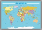 Poster Kaart Wereld XL - Nederlandstalig - 140x100 cm - Multi