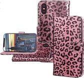 Apple Iphone X / XS Roze/Goud bookcase hoesje - jachtluipaard patroon