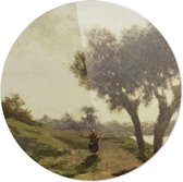 Landschap met twee bomen | Paul Joseph Constantin Gabriël | Rond Plexiglas | Wanddecoratie | 80CM x 80CM | Schilderij | Oude meesters | Foto op plexiglas