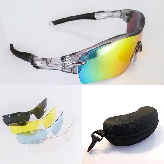 Sportbril – set met 5 verwisselbare glazen – transparant zwart – zonnebril  | bol