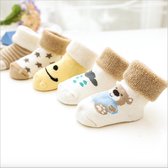 5 Paar warme katoenen baby sokjes - Beige - 0-12 maanden - Mooie kwaliteit katoen - Winter sokken - Kerst - Cadeau