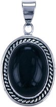 Zilveren Onyx ovaal met gladde rand ketting hanger