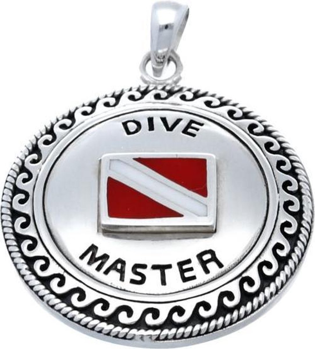Zilveren Dive master met duikvlag kettinghanger