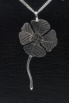 Zilveren Klaver 4 blad ketting hanger - groot