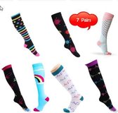 Compressiesokken / Compressiekousen 7-pack  - sokken - kousen - met leuke print mix / random maat S/M