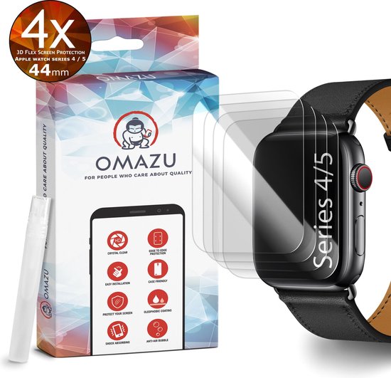 Apple Watch Series 4 / 5 / 6 / 7 / SE (44-45mm) OMAZU 3D Flex TPU Screenprotector, 4 Pack (100% Transparant en Edge to Edge protector)
