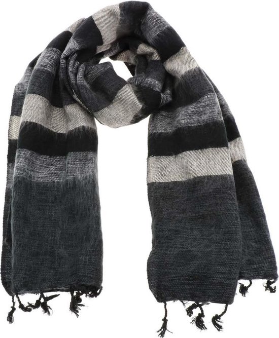 Pina - brede 'yakwol' sjaal of omslagdoek - zwart/grijs gestreept | bol.com