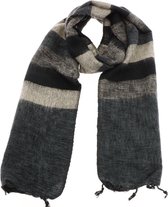 Yaku - 'yakwol' sjaal - zwart/grijs gestreept
