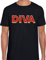 DIVA fun tekst t-shirt  zwart  met  3D effect voor heren L