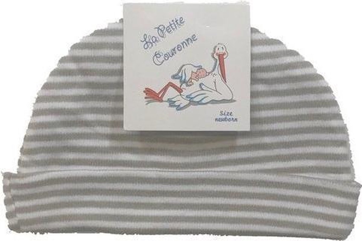 La Petite Couronne Mutsje Uni Grijs/wit Gestreept Maat 56