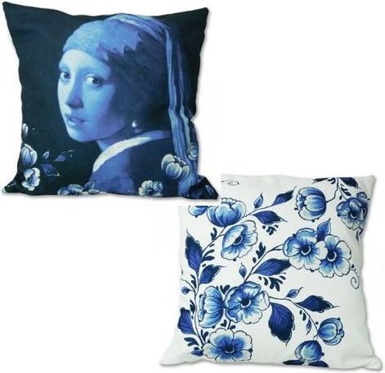 Kussenhoes Delfts blauw | Sierkussens | Set van 2 | Kussentjes 43 x 43 cm -  Meisje met... | bol